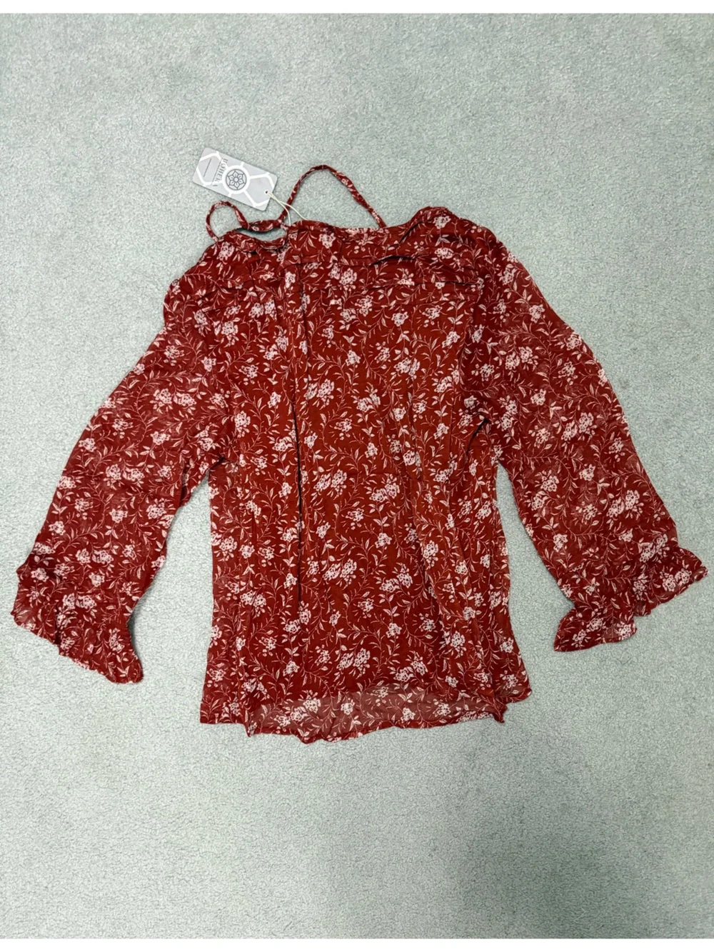 NWT Red Floral Button-Down Blouse XL - Picture 2 of 3